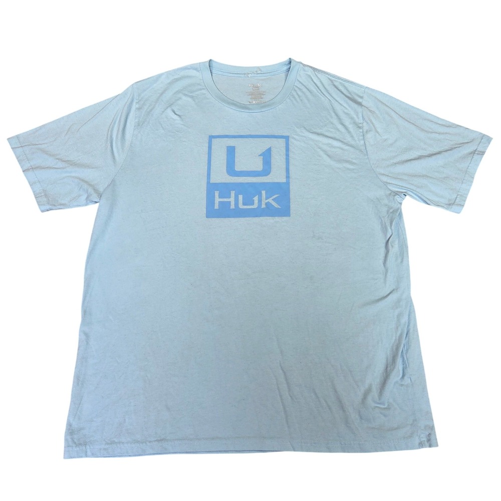 Huk Mens XXL Light Blue Graphic Logo Short Sleeve Fishing T-Shirt Cotton Blend